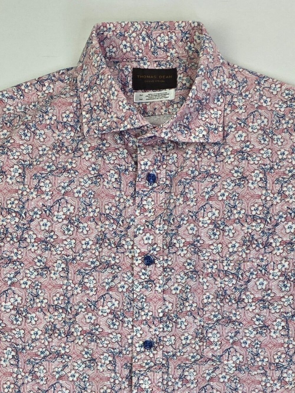 Thomas Dean Collection Mens Floral Short Sleeve Spread Collar Pocket Shirt